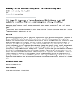 Non-Coding RNA - Small Non-Coding RNA 09:00 - 10:00 Saturday, 30Th May, 2020 Talk Session Chair Jeremy Wilusz