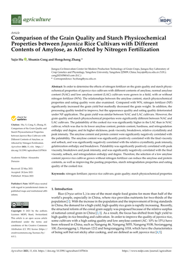 Comparison of the Grain Quality and Starch Physicochemical Properties