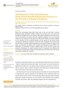 The Research of the Carbothermic Solid–Phase Red Mud Reduction