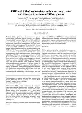 P4HB and PDIA3 Are Associated with Tumor Progression and Therapeutic Outcome of Diffuse Gliomas