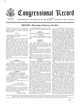 Congressional Record United States Th of America PROCEEDINGS and DEBATES of the 112 CONGRESS, FIRST SESSION