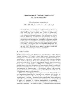 Towards Static Deadlock Resolution in the Π-Calculus