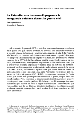 La Fatarella: Una Insurrecció Pagesa a La Rereguarda Catalana Durant La Guerra Civil