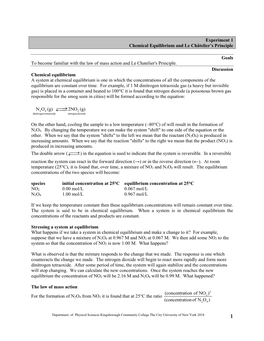 Experiment 1 Chemical Equilibrium and Le Châtelier’S Principle