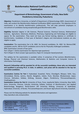 Bioinformatics National Certification (BINC) Examination