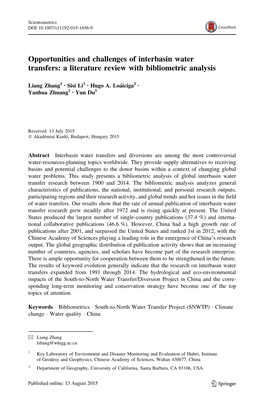 Opportunities and Challenges of Interbasin Water Transfers: a Literature Review with Bibliometric Analysis