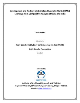 Development and Trade of Medicinal and Aromatic Plants (Maps): Learnings from Comparative Analysis of China and India