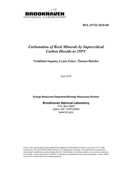 Carbonation of Rock Minerals by Supercritical Carbon Dioxide at 250 C