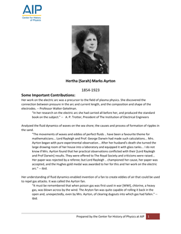 Hertha Ayrton Research Fellowship Established in Girton College, Cambridge