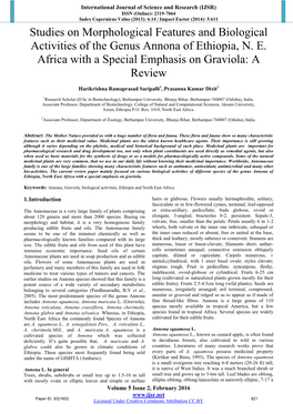 Studies on Morphological Features and Biological Activities of the Genus Annona of Ethiopia, N. E. Africa with a Special Emphasis on Graviola: a Review