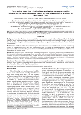 Forecasting Head Lice (Pediculidae: Pediculus Humanus Capitis) Infestation Incidence Hotspots Based on Spatial Correlation Analysis in Northwest Iran