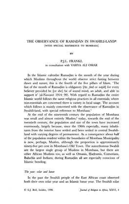 The Observance of Ramadan in Swahili-Land* (With Special Reference to Mombasa)