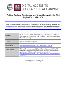 Political Designs: Architecture and Urban Renewal in the Civil Rights Era, 1954-1973