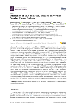 Interaction of ER and NRF2 Impacts Survival in Ovarian Cancer Patients