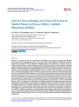 Glacier Area Change Over Past 50 Years to Stable Phase in Drass Valley, Ladakh Himalaya (India)