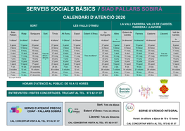 Serveis Socials Bàsics / Siad Pallars Sobirà Calendari D’Atenció 2020