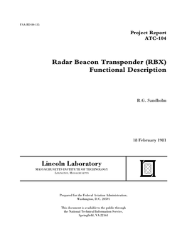 Radar Beacon Transponder (RBX) Functional Description