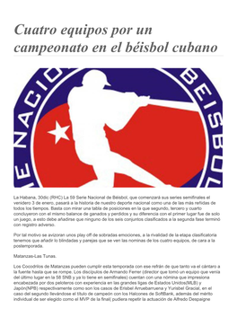 Cuatro Equipos Por Un Campeonato En El Béisbol Cubano
