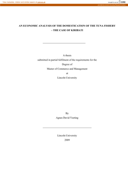 An Economic Analysis of the Domestication of the Tuna Fishery – the Case of Kiribati