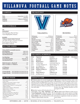 VILLANOVA FOOTBALL Game Notes