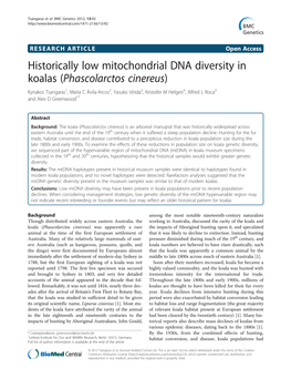 Historically Low Mitochondrial DNA Diversity in Koalas (Phascolarctos