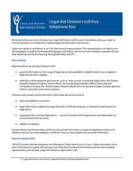 Legal Aid Ontario's Toll-Free Telephone Line