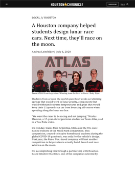 A Houston Company Helped Students Design Lunar Race Cars. Next Time, They'll Race on the Moon