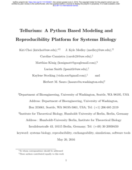 Tellurium: a Python Based Modeling and Reproducibility Platform for Systems Biology