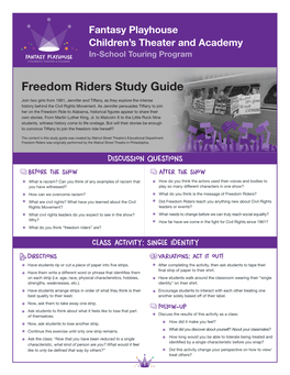 Freedom Riders Study Guide Join Two Girls from 1961, Jennifer and Tiffany, As They Explore the Intense History Behind the Civil Rights Movement