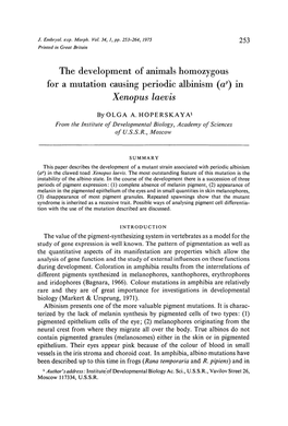 The Development of Animals Homozygous for a Mutation Causing Periodic Albinism (Ap) in Xenopus Laevis