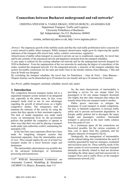Connections Between Bucharest Underground and Rail Networks*