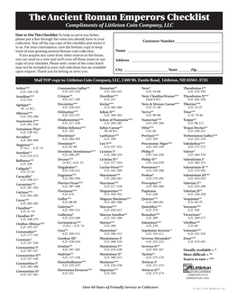 Ancient Roman Emperors Checklist Compliments of Littleton Coin Company, LLC