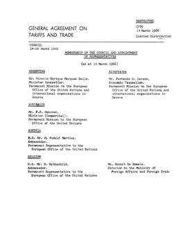 C/65 GENERAL AGREEMENT on 14 March 1966 TARIFFS and TRADE Limited Distribution