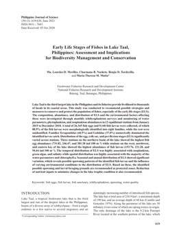 Early Life Stages of Fishes in Lake Taal, Philippines: Assessment and Implications for Biodiversity Management and Conservation