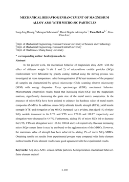 MECHANICAL BEHAVIOR ENHANCEMENT of MAGNESIUM ALLOY AZ61 with MICRO-Sic PARTICLES