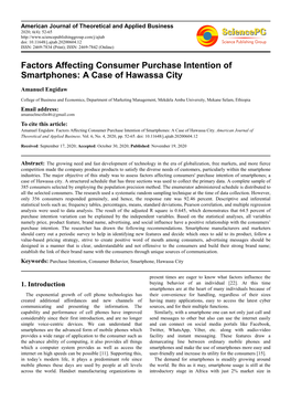 Factors Affecting Consumer Purchase Intention of Smartphones: a Case of Hawassa City