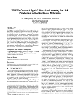 Will We Connect Again? Machine Learning for Link Prediction in Mobile Social Networks