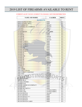 2019 List of Firearms Available to Rent