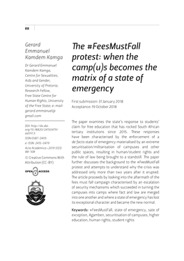 The #Feesmustfall Protest: When the Camp(U)S Becomes the Matrix of a State of Emergency