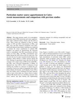 Particulate Matter Source Apportionment in Cairo: Recent Measurements and Comparison with Previous Studies