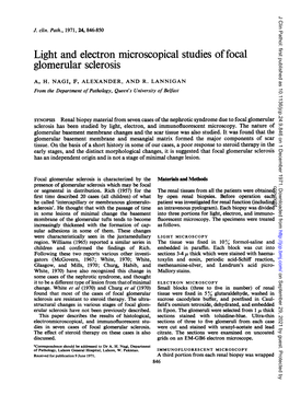 Light and Electron Microscopical Studies Offocal Glomerular Sclerosis