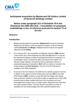 Mastercard Vocalink Notice of Publication