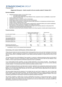 Stagecoach Group Plc – Interim Results for the Six Months Ended 31 October 2011