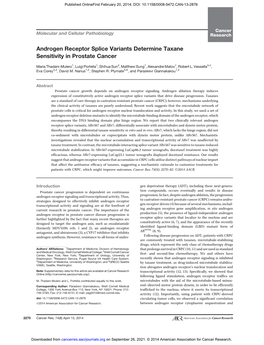 Androgen Receptor Splice Variants Determine Taxane Sensitivity in Prostate Cancer