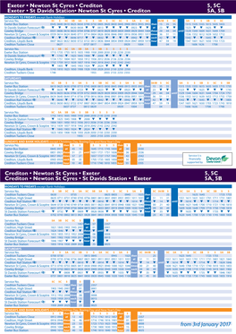 Summary of Buses Between Crediton & Exeter from 3Rd January 2017