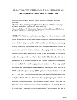 Characterization of Dredged Sand from Chilka Lake As A