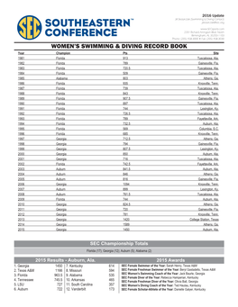 Women's Swimming & Diving Record Book