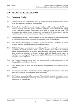 3.0 PLANNING BACKGROUND 3.1 Company Profile