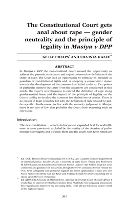 The Constitutional Court Gets Anal About Rape — Gender Neutrality and the Principle of Legality in Masiya V DPP