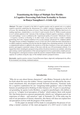 A Cognitive Processing Path from Textuality to Texture in Hanya Yanagihara’S a Little Life